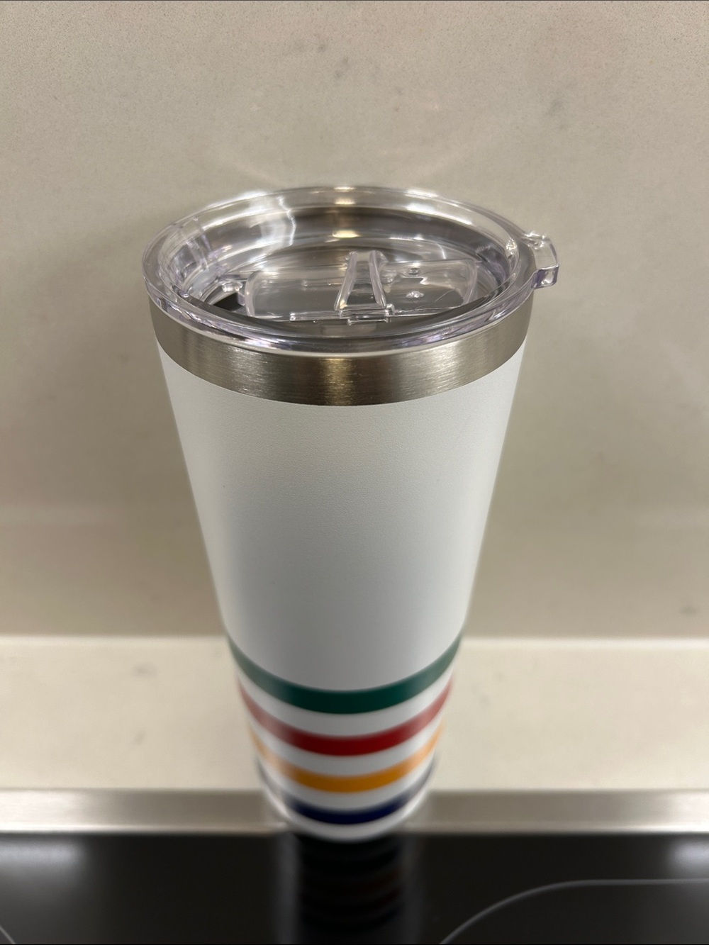 HBC coffee/Stainless Steel Tumbler with Multicolor Stripes brand new